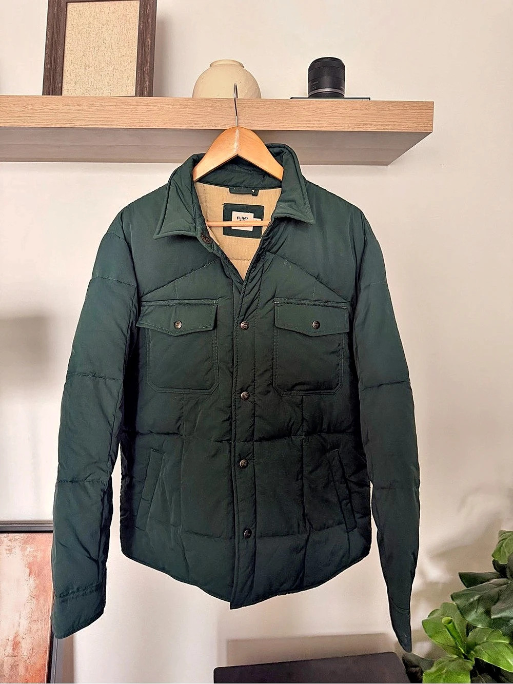 Flint and Tinder Quilted Waxed Shirt Jacket Green Large